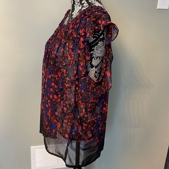Jessica Simpson Plus Size Printed Gathered Chiffon Blouse - Picture 3 of 6